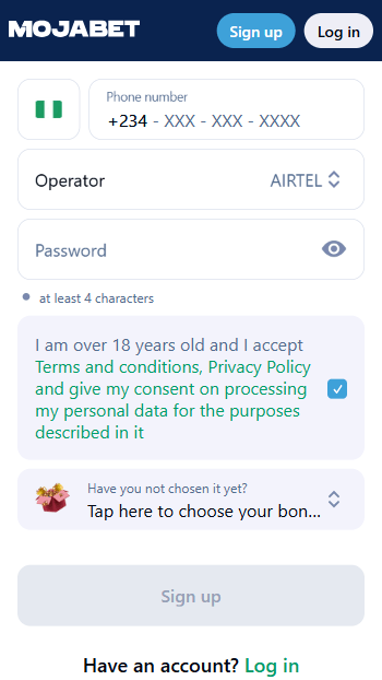 Mojabet Registration